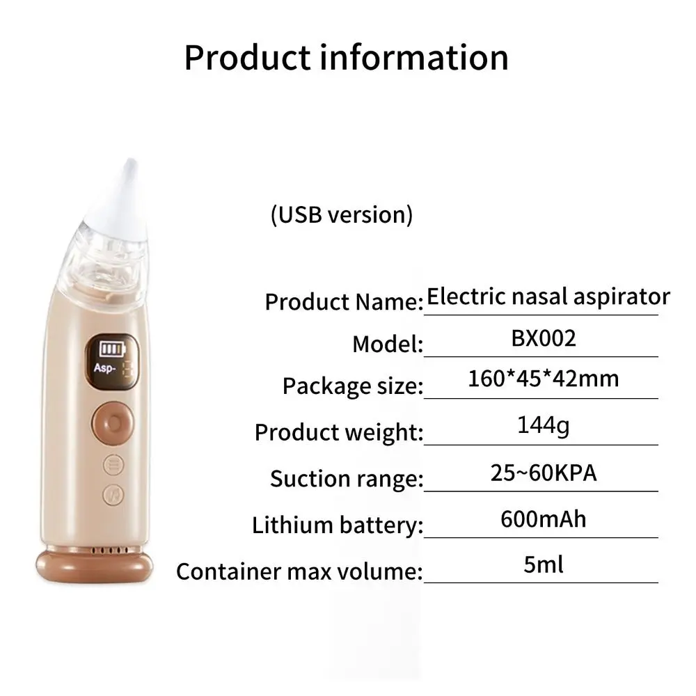 9th Gear Suction Power Nasal Aspirator Retractable Suction Low Noise Electric Nasal Aspirator HD Display Long Lasting