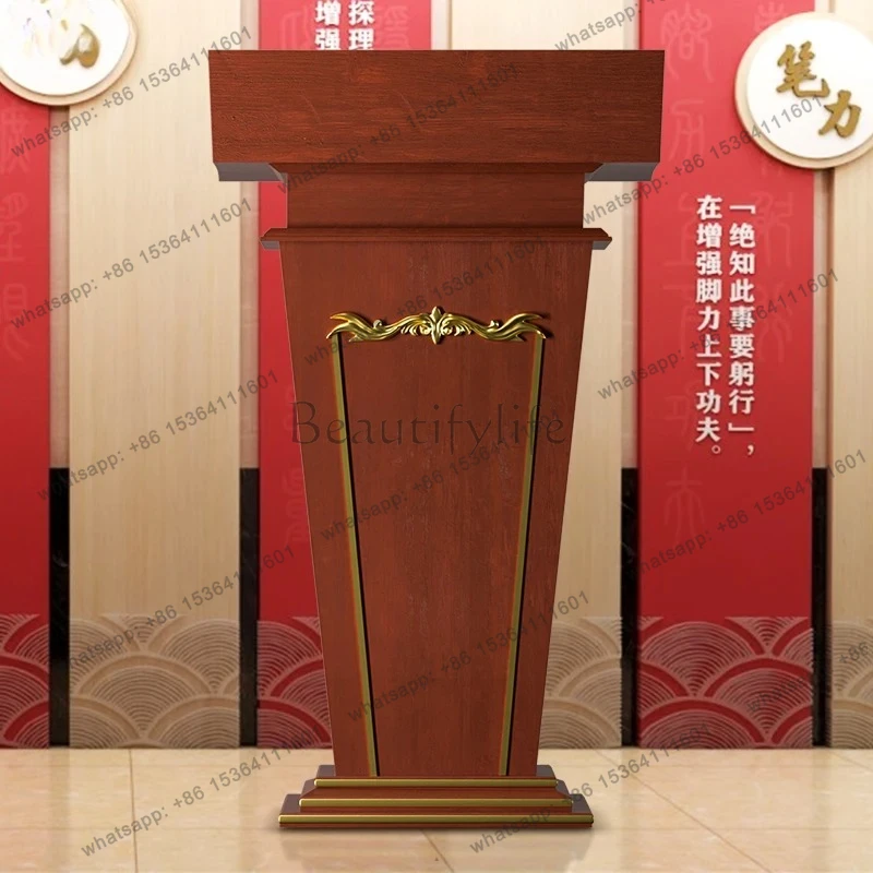 Solid Wood Lecture Speaking Platform Host Stand Welcome Restaurant Entrance Reception Desk