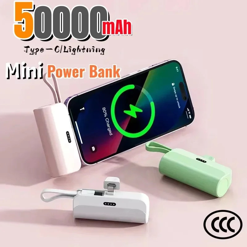 

Мини-портативное зарядное устройство 50000 мАч с быстрой зарядкой, большой емкостью, PD22.5W, внешний аккумулятор для iPhone и Samsung