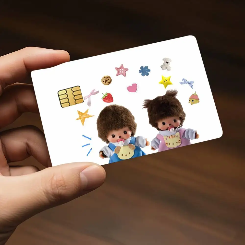 Modische M-Monchhichi-M Kreditkarten-Dekorationsaufkleber, geeignet für Bankkarten, Metro Transit, kratzfest, Geschenk, 4 Stück – Detail 8