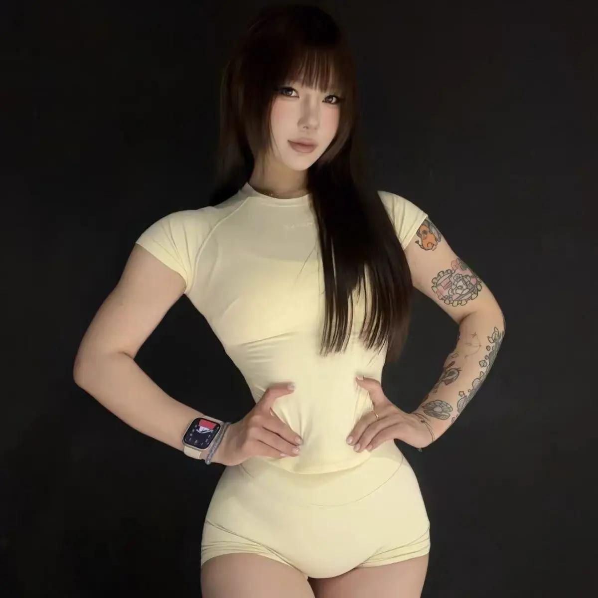 Denyf 2 Pieces Impact Sports Sets Short Sleeve Seamless Yoga Top Fitness Set Women Workout Running Sports Shorts Gym Suit