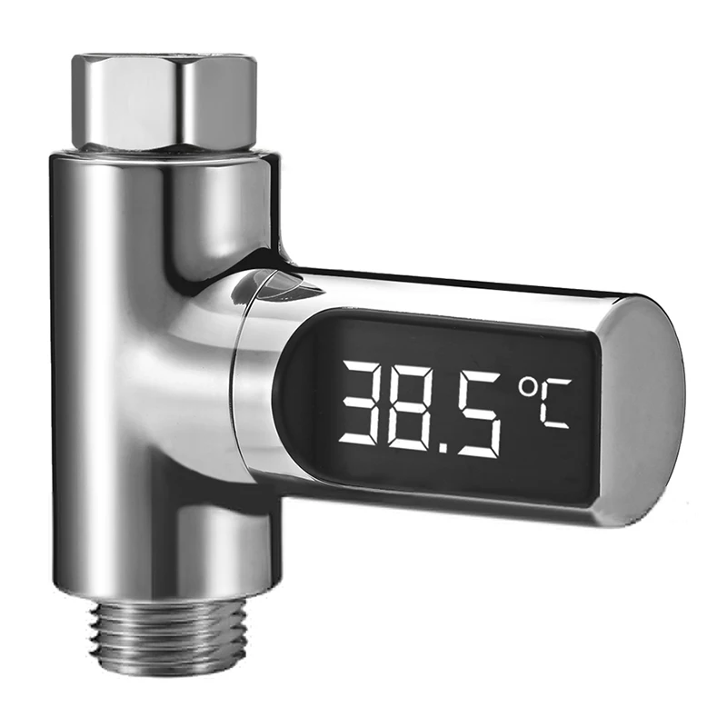 

High-precision Temperature Sensor No Batteries Self-Generating 360-degrees Rotary LED Digital Shower Thermometer