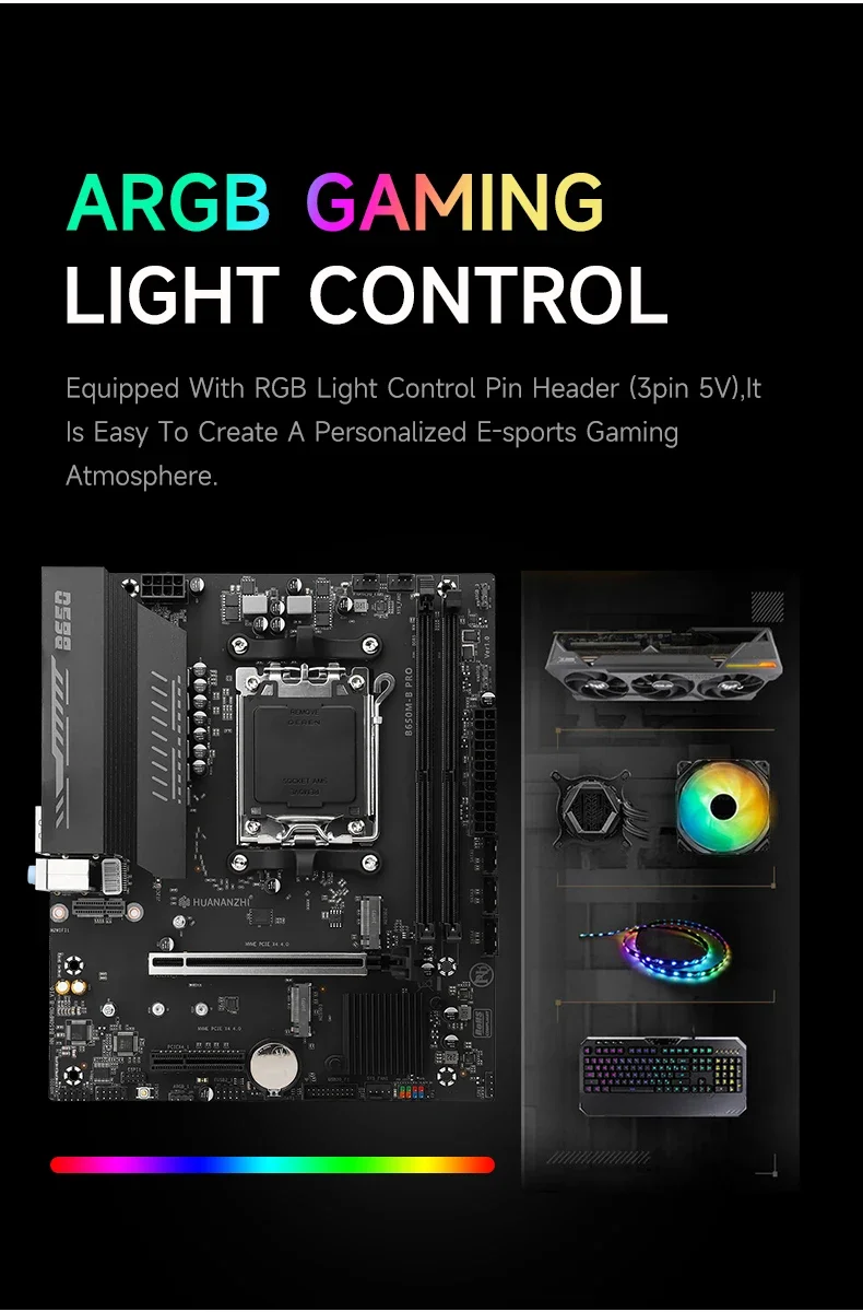 Placa-mãe HUANANZHI B650M B PRO AMD AM5 com Ryzen R5 7500F suporte M.2 NVME WIFI Dual Channel DDR5 EXPO RAM