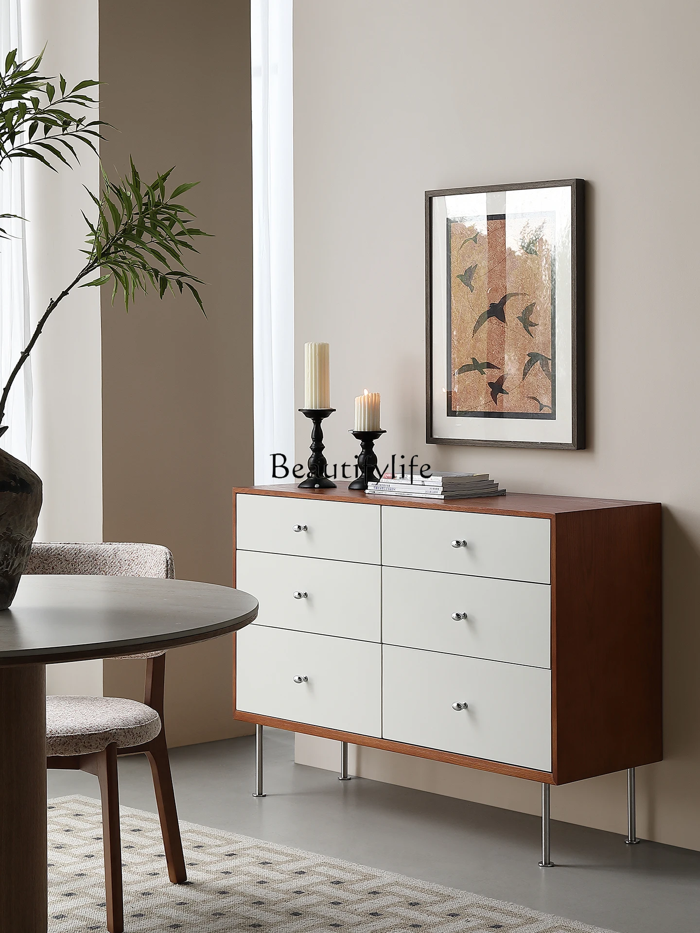 خزانة جانبية لتناول الطعام من الخشب الصلب على طراز العصور الوسطى وخزانة تخزين بجانب السرير وغرفة النوم بتصميم عتيق #2