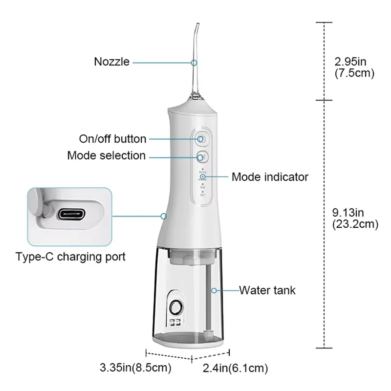 B47B-L6 Water  Flosser Teeth Pick- 4 Modes Cordless Oral Irrigator 300ML Rechargeable IPX7 Waterproof Powerful Batter