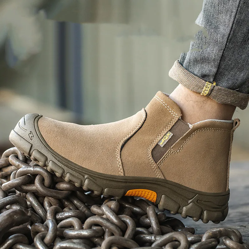 

men's casual steel toe caps safety boots cow suede leather working shoes breathable worker security ankle botas protect footwear