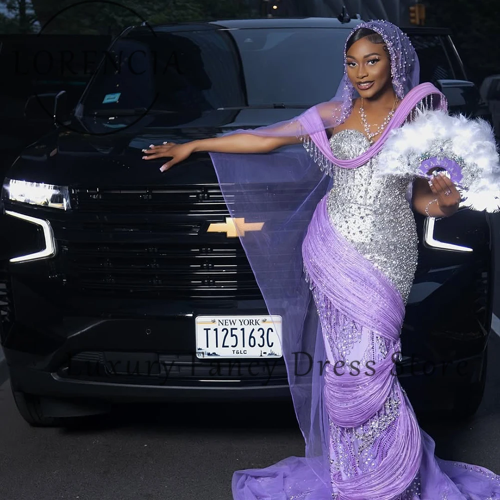 Sparkling Diamond Prom Dresses 2025 Glitter Mermaid Sleeveless Crystal Wedding Party Gowns Woman Dress Customized فساتين