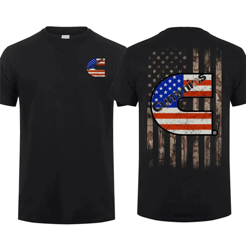 Cummins Diesel Truck American Flag Graphic Tee T Shirt Men's Women's Unisex Cotton Retro Edgy Cool Oversized Short Sleeve Top