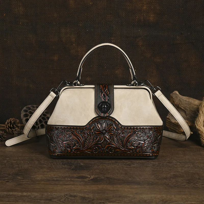 

Vintage Ladies Leather Handbag 3D Flower Chinese Style Woman Tote Bag 2025 New Fashionable Gils Shoulder or Crossbody Bags