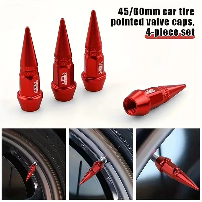 4PCS 45/60mm Spiked Valve Caps, Aluminum Dustproof & Waterproof Tire Valve Stem Caps, Suitable For Cars, Trucks And Motorcycles