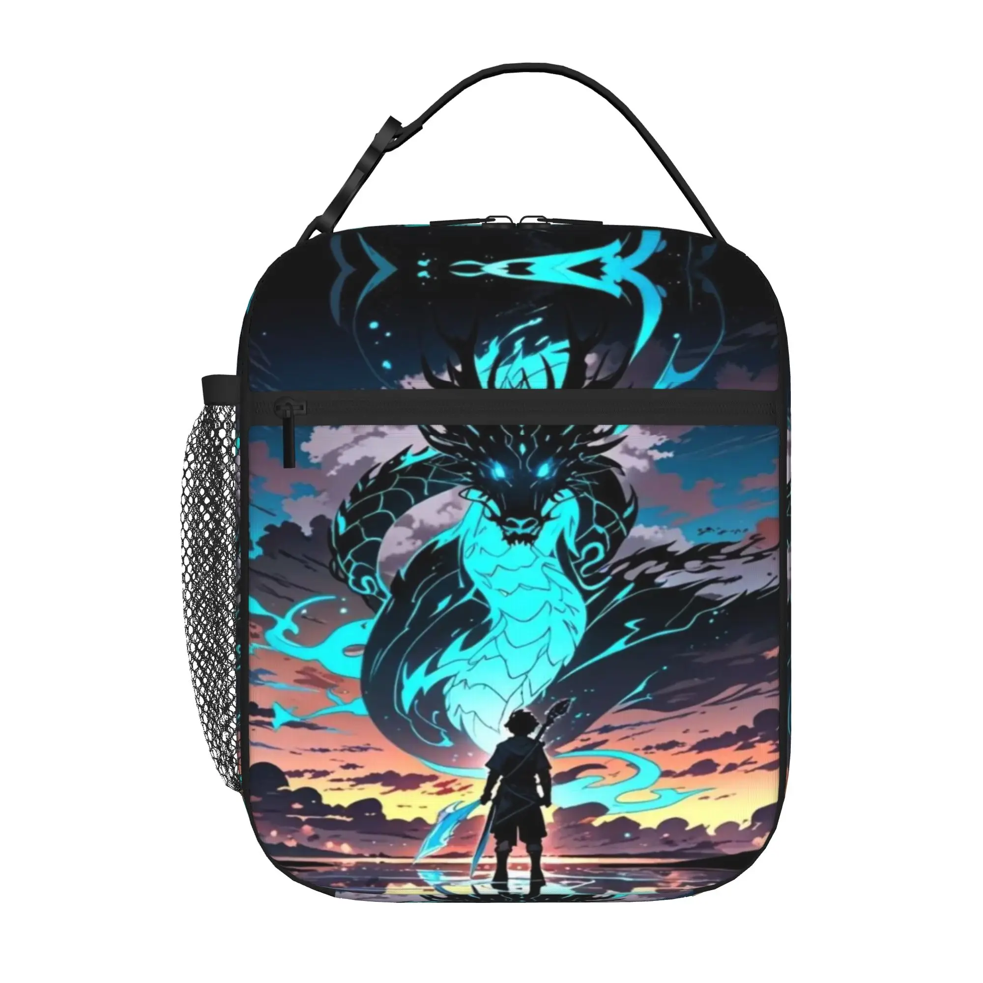 Back to school season Portable Food Pouch Cyan Dragon Anime Art Large Capacity Good Quality Portable Food Storage Lunch Bag