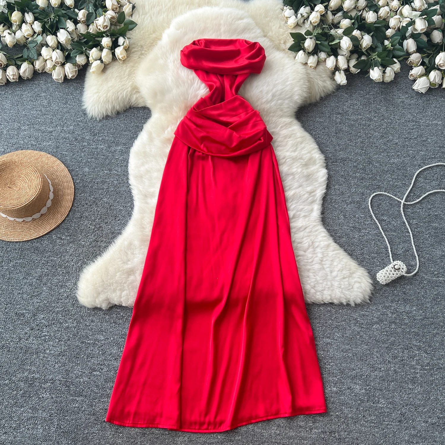 Chic vintage asymmetrical backless  solid slim Elegant Fairy korean fashion Boho Sundress women clothing Long dress