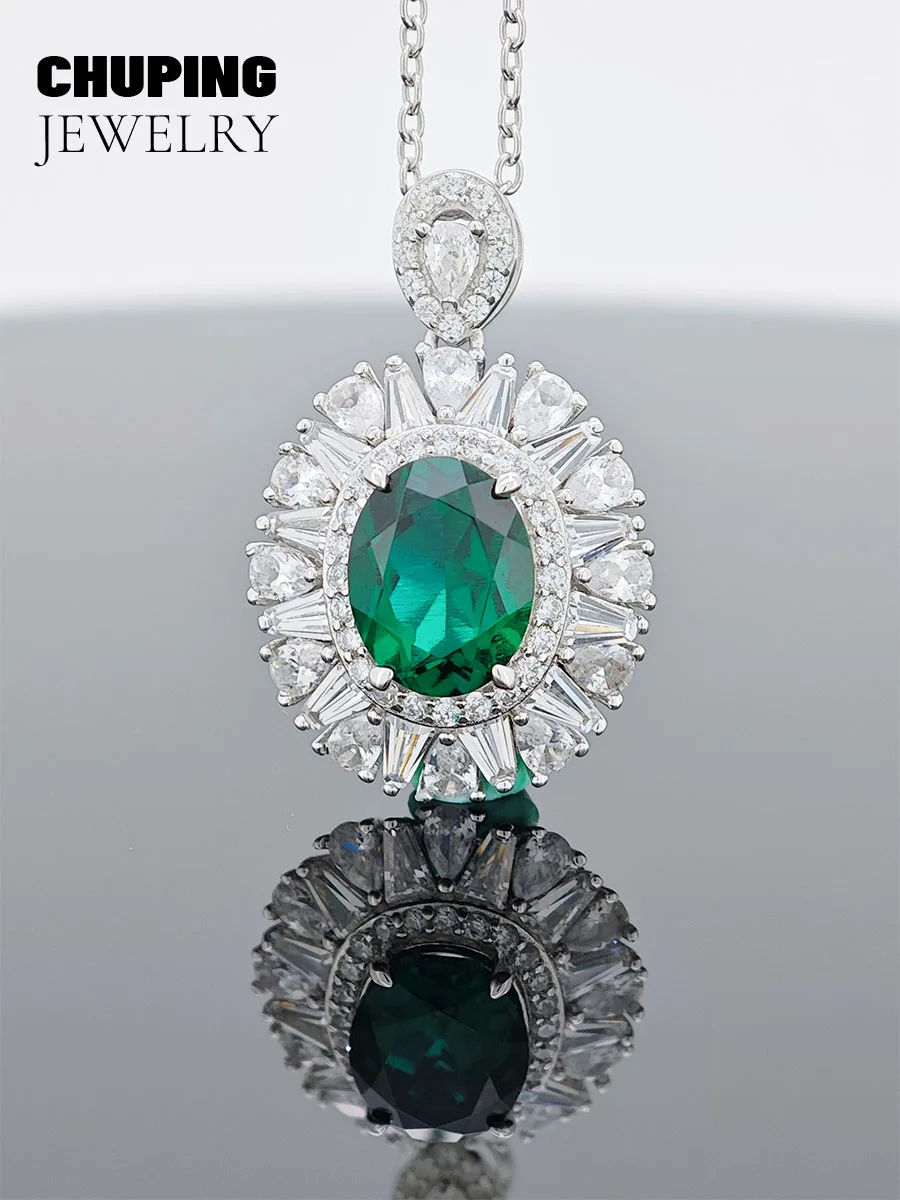 

ChuPing Fine Jewelry Lab Grown Emerald Oval Shape 7*9mm S925 Silver Necklace For Anniversary Birthday Gift Gorgeous & Fancy