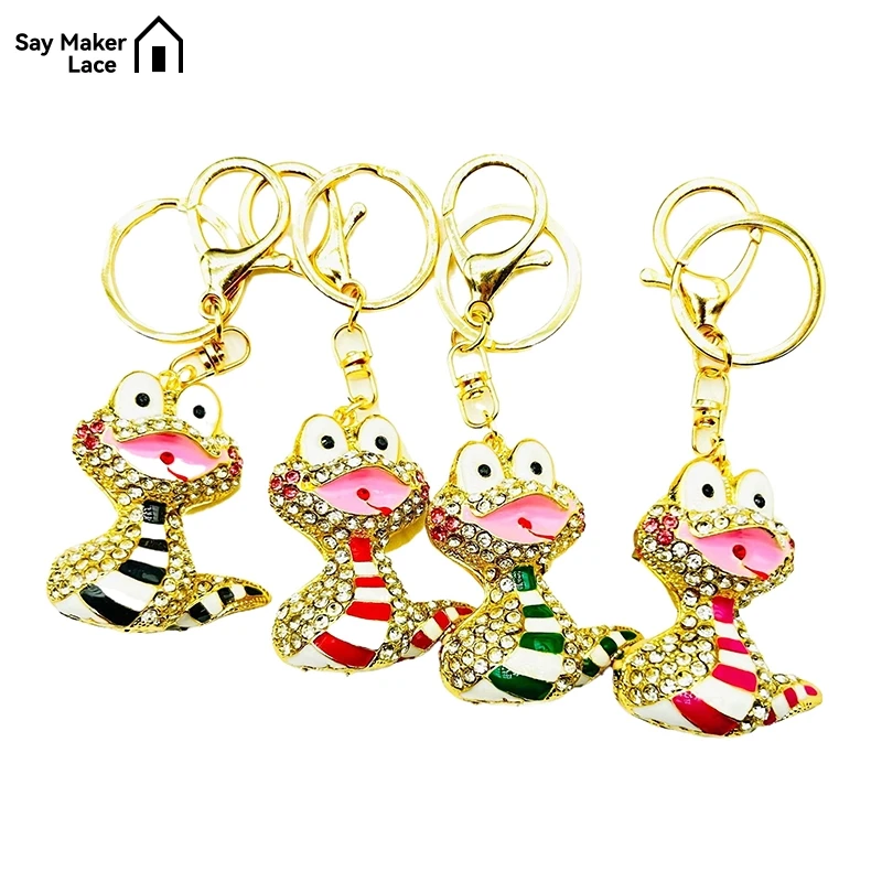 Creative Cute Cartoon Diamond Studded Drip Oil Zodiac Snake Alloy Keychain Animal Bags Pendants Accessories Creative Gifts