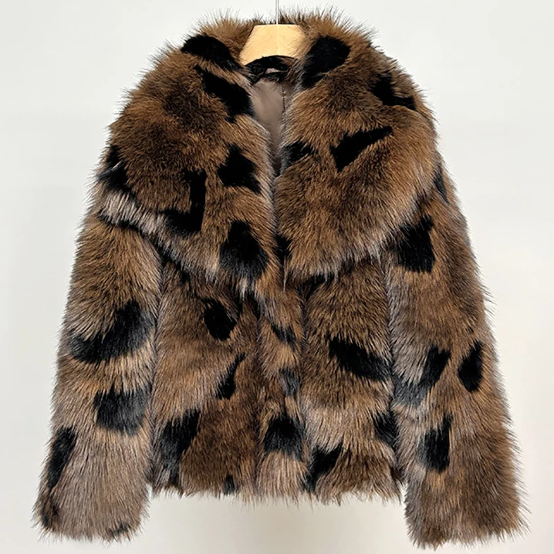 Women's Fur Coat Lapel Panelled Oversized Winter Warm Jacket Autumn Female Long Sleeve Loose Short Tops Chic Lady Outerwear