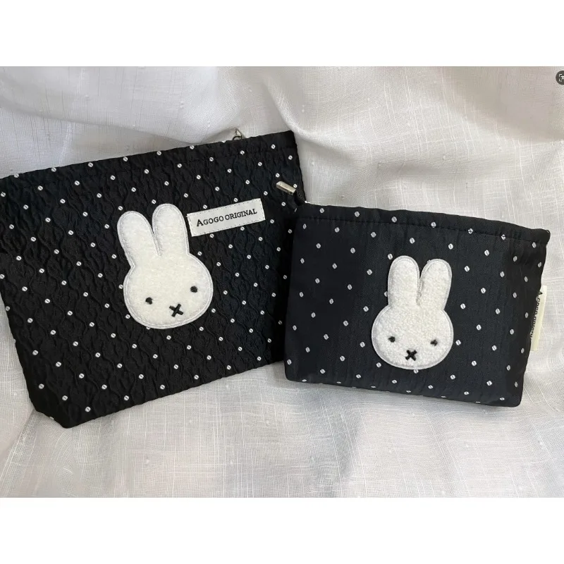 Kawaii Miffy Cosmetic Pouch Large Capacity Travel Skincare Bag Cute Sweet Black Premium Toiletry Organizer for Portable Handheld