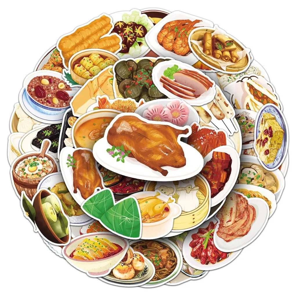 50 Uds. Pegatinas de cocina tradicional china dibujadas a mano Hot Pot & Baozi comida sabrosa pegatinas de grafiti para equipaje tienda AnimeWorlds