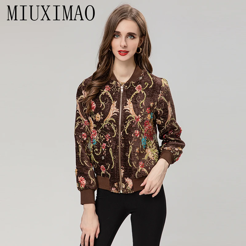 

MIUXIMAO 2023 Office Lady Fall Jacket Casual Full Sleeve Diamonds Leaf Flower Rose Jacquard Jackets for Women