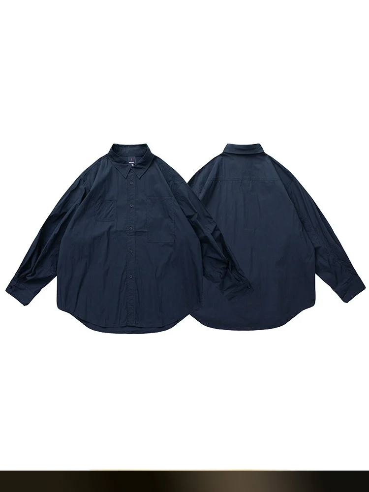 

NTED Рубашка в японском стиле, однотонная, осенняя, новая, свободного кроя, повседневная, с отложным воротником, дышащая, из хлопка и нейлона, молодежная, модная