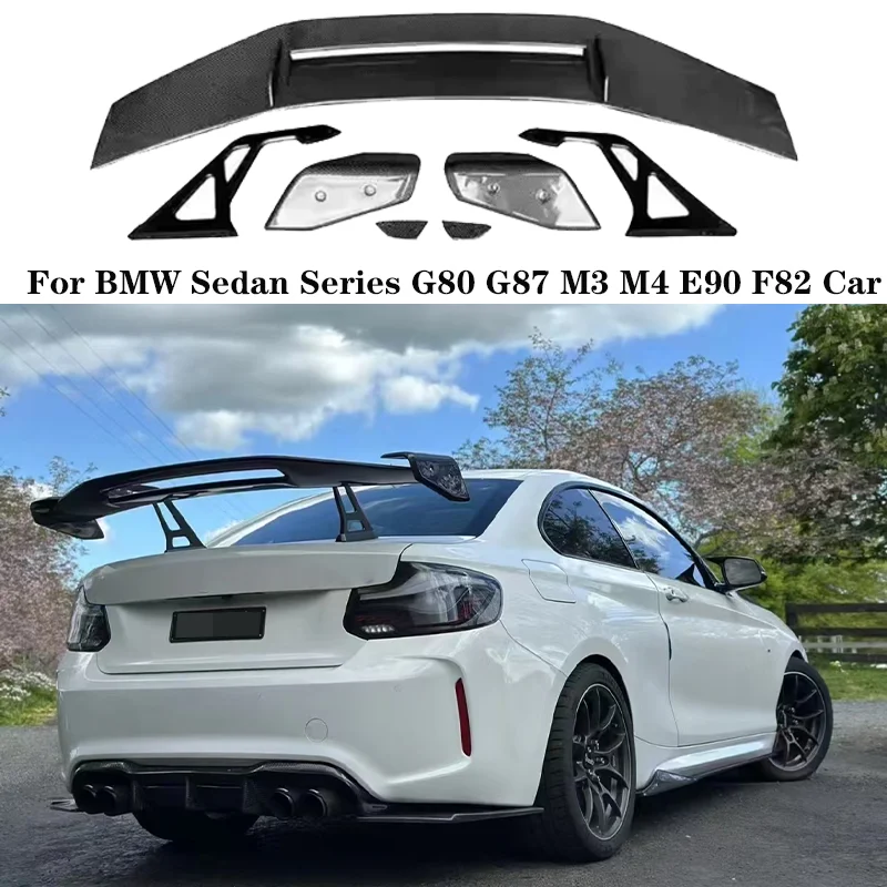 Universal For BMW Sedan Series Real Carbon Fibe Rear Trunk Lid Boot GT Style Spoiler Wings G80 G87 M3 M4 E90 F82 Car Accessories