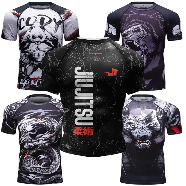 Popularne gorące anime Surf Odzież BJJ MMA Mężczyźni Cartoon Rash Guard Diving T-Shirt Tight Swimwear Summer Beach Fitness Men GYM Tops