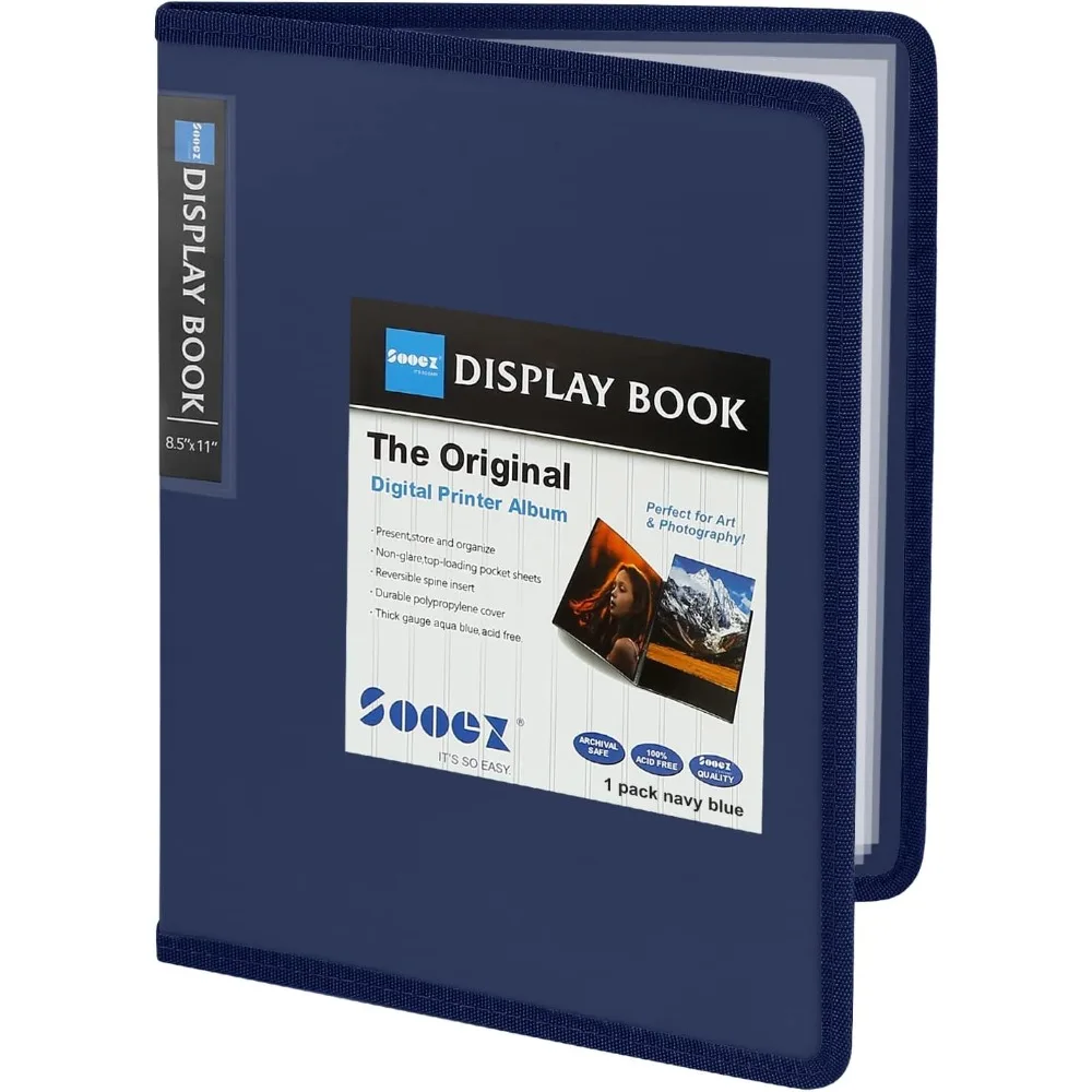 

Папка-переплет на 30 карманов с пластиковыми рукавами 8,5x11 дюймов (темно-синий), сверхпрочная художественная папка-портфель с прозрачными защитными листами, дисплеем