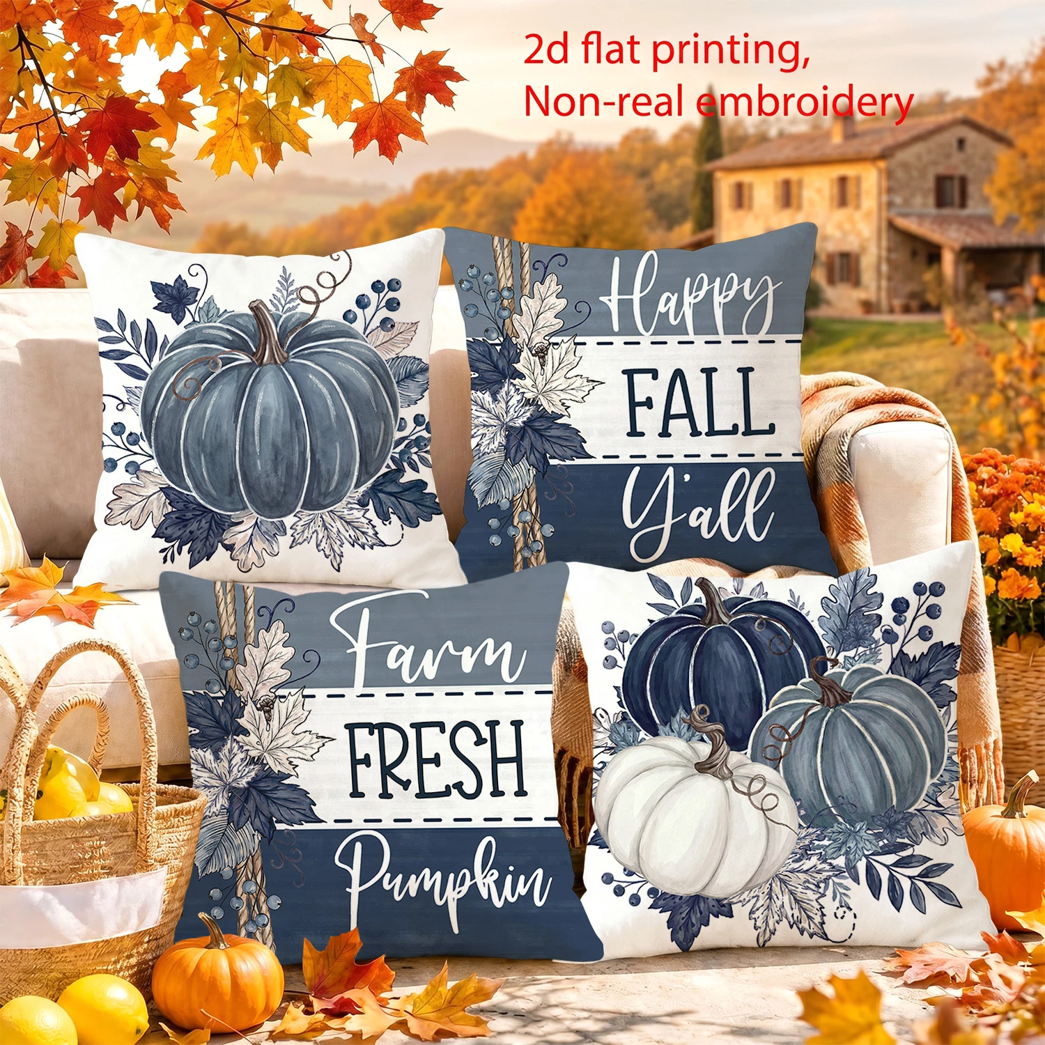 4PCS Fall Harvest Gnome Pumpkin Throw Pillow Covers Rustic Farmhouse Thanksgiving Decorative Cushion Cases