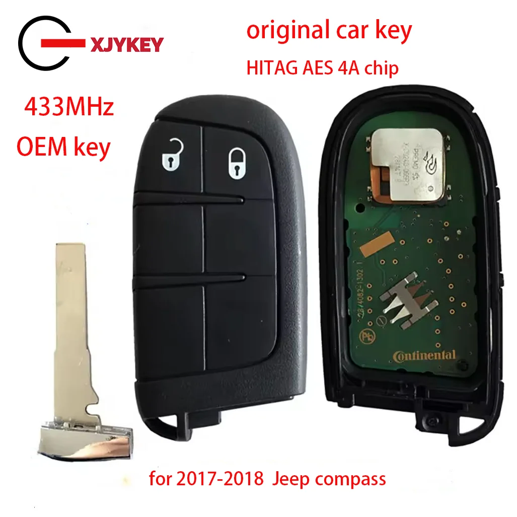 

XJY M3N-40821302 Original 2 Buttons Smart Remote Control Key For 2017 2018 Jeep Compass 433mhz 4A Chip Keyless SIP22 Blade