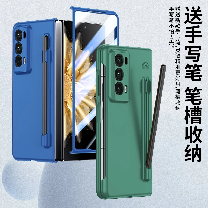 Asdipsa Matte Case for Huawei Honor Magic V2 VS2 Shockproof Hard Plastic Cover with Pen Holder Stylus + Glass Screen Protector