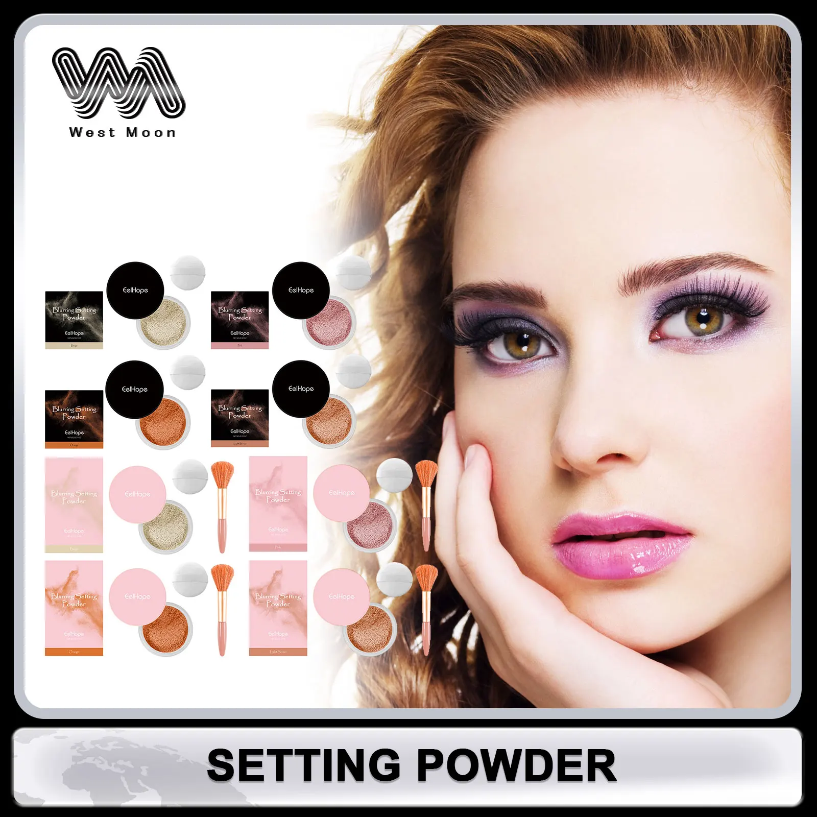 

Setting Powder with Brush Oil Control Waterproof Long-Lasting Full Coverage Face Brighten Professional Cosmetic Pressed Powder