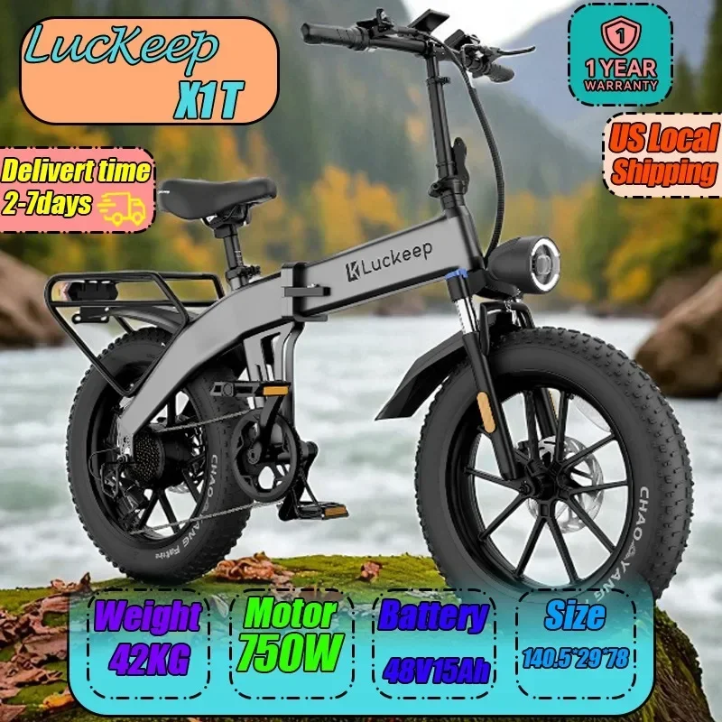 

Luckeep X1T E-Bike 750W Motor 48V15AH Battery Electric Bicycle Sports Commute Mild Off-road 20x 4 Fat Tire Folding Electric Bike