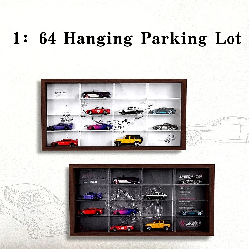 MOREART 1:64 Hanging Parking Lot Car display stand dustproof acrylic wall decoration garage scene storage box toyscar model