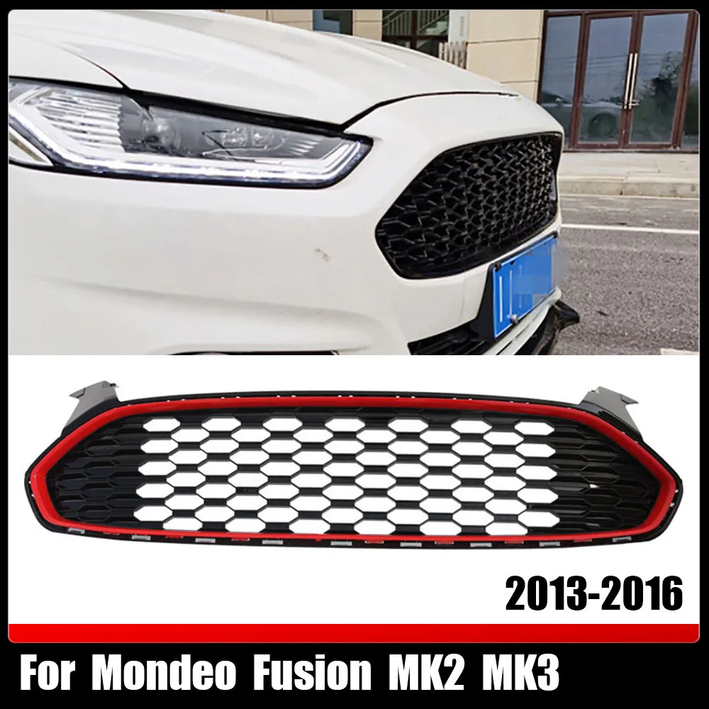 Modified For Mondeo Racing Grills Front Bumper Grilles Front Grill Mesh Honey-comb Style For Mondeo Fusion MK2 MK3 2013-2016