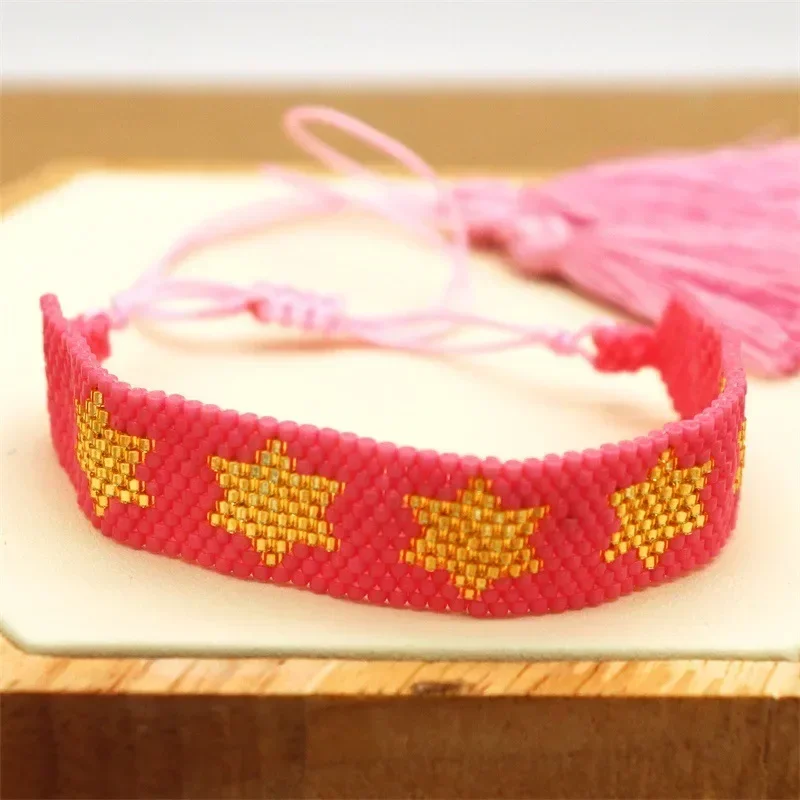 Rice bead bracelet Star Five-pointed star Versatile Hand knitting Design Adjustable Fashion Bohemia Female Beaded bracelet