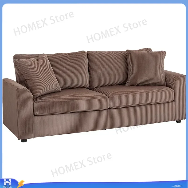 212cm Jumbo Cord Sofa Couch Upholstered Spring Cushion Living Room Furniture Large 3 Seater Fabric Settee Home Decor Coffee