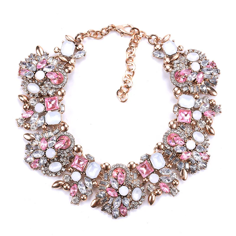 Handmade Artificial Jewellery Shops Exaggerated Big Gem Crystal Rhinestone Choker Kundan Chunky Statement Necklace for Women