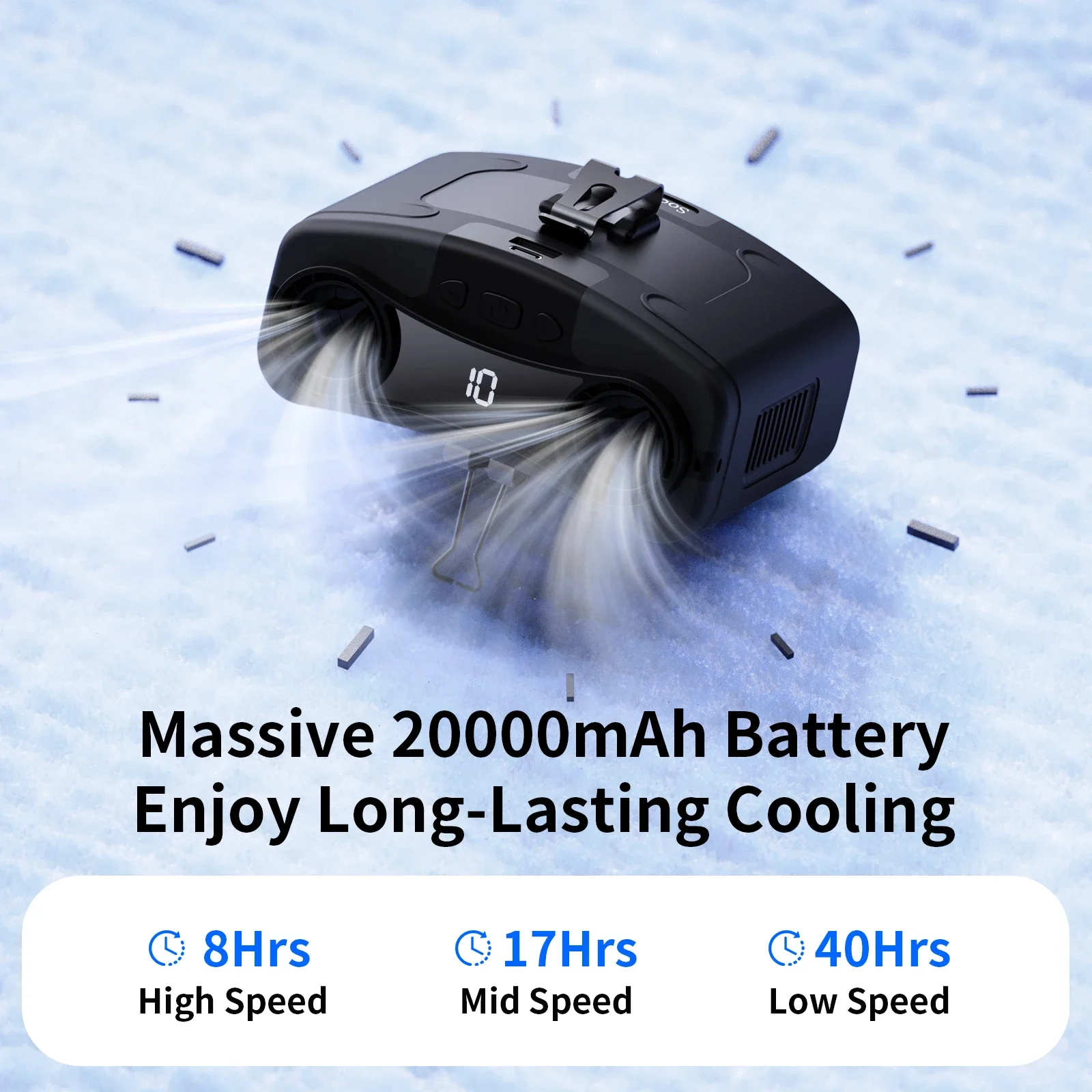 Socoolfan 15W Waist Fan Quickly Cooling Hanging Neck Fan 10 Gears Speeds Dual Motors Strong Wind Outdoor Portable Fan 20000mAh