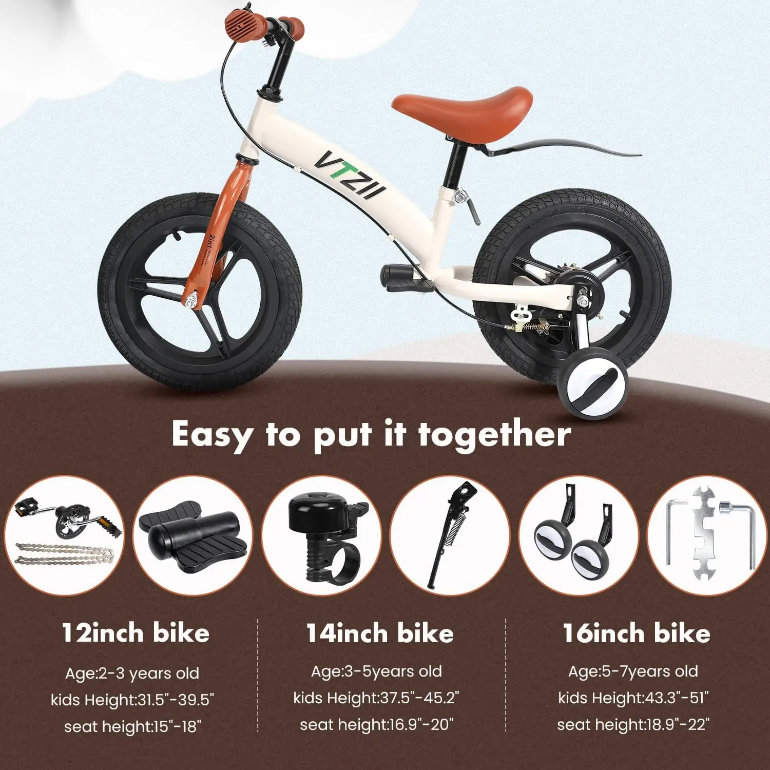 Balance Bike 2 in 1 with Pedals Brake Training Wheels Kickstand Pneumatic tyre,for Kids 2-7 Years Old,Kids Bike 14 inch