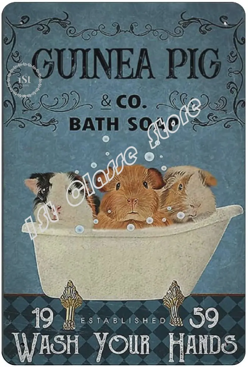 Guinea Pig Bath Soap, Wash Your Hands Tin Signs, Retro Funny Metal Sign Vintage Poster Wall Art for Kitchen Garden