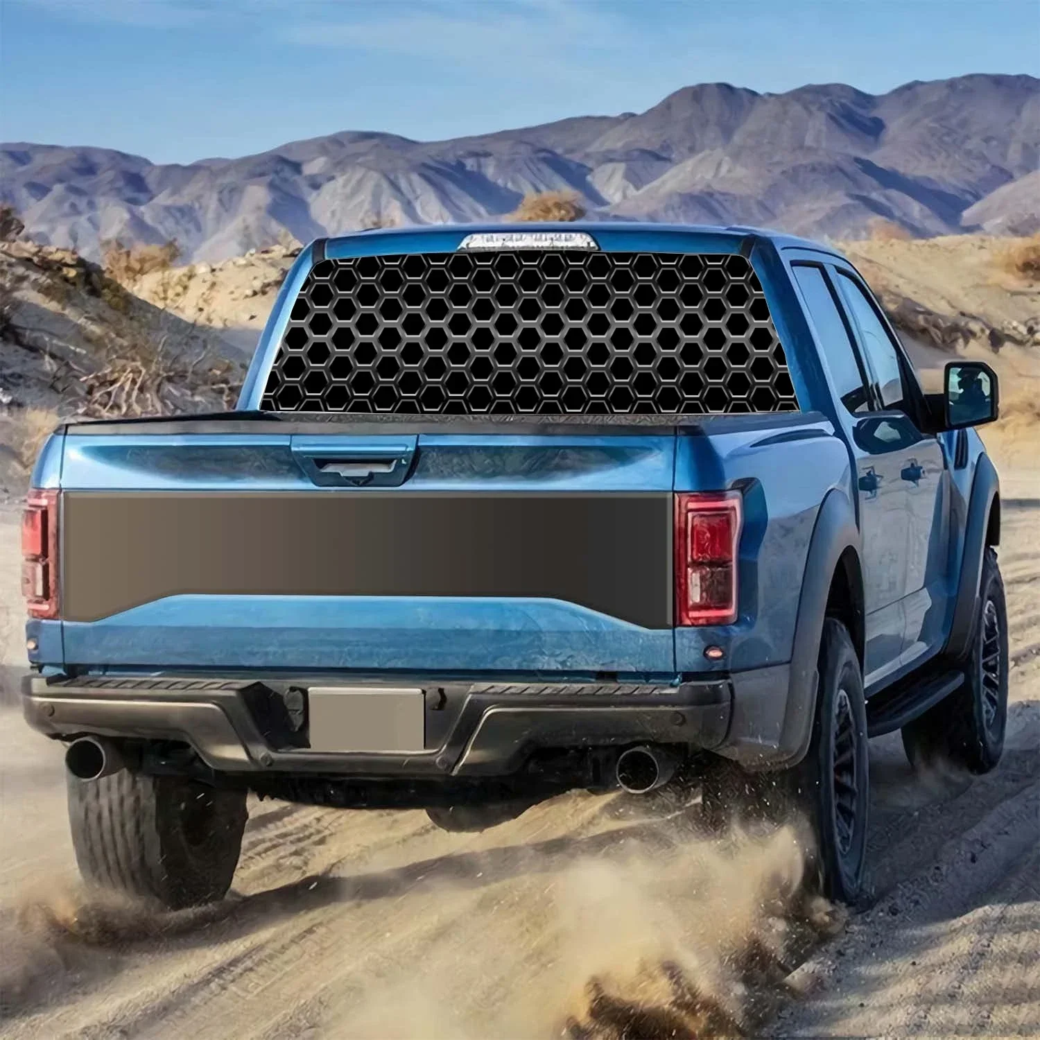 Metallic Hexagon Mesh Pattern Rear Window Decal Fit Pickup,Truck,Car Universal See Through Perforated Back Windows Vinyl Sticker