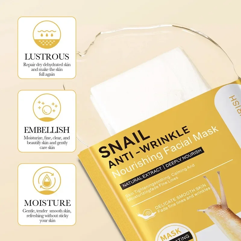 10pcs Snail Nourishing Facial Mask Moisturizing Brightening Firming Hydrating Skincare Facial Masks Face Sheet Mask Skin Care