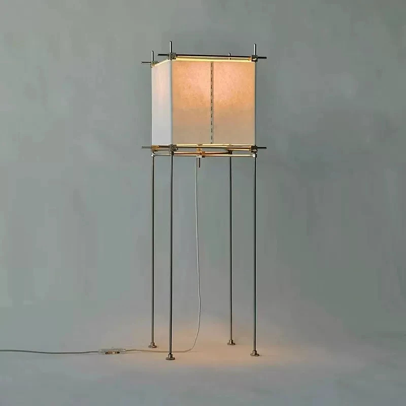 Modern Minimalist Parchment Floor Lamp Stainless Steel Aluminum Frame E27 90-260V Warm Light Living Room Bedroom 35x35x85cm