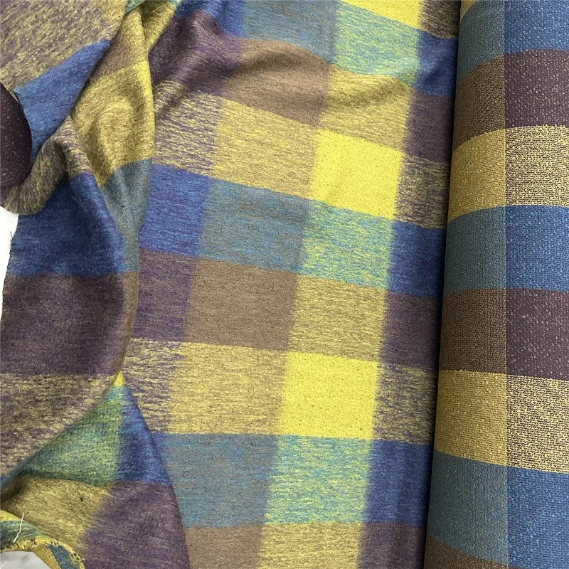 

Mohair Plaid Coat Fabric Autumn Winter Warm Fluffy Coat Clothing Designer for Diy Sewing Cloth Material By The Meter