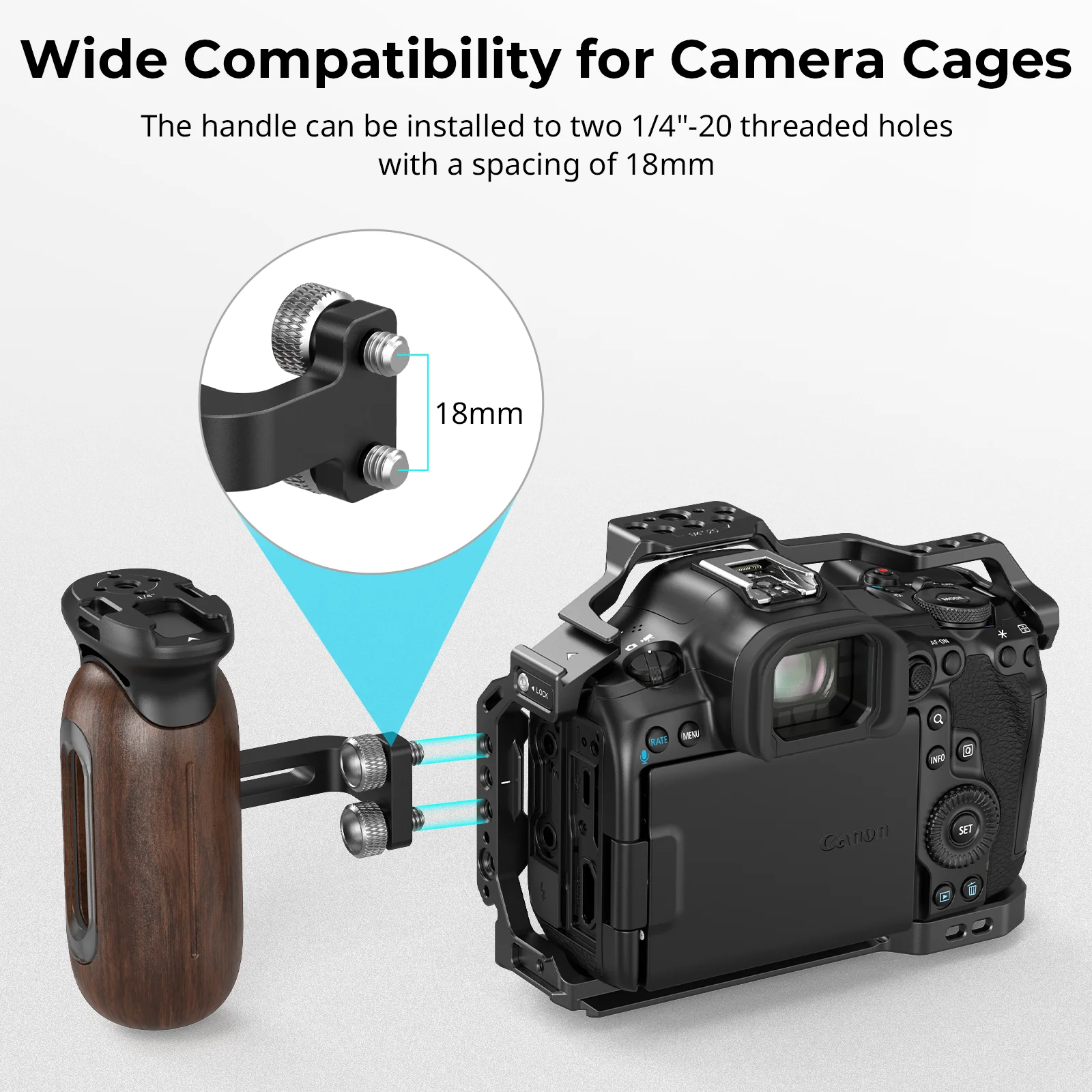 مقبض جانبي خشبي صغير الحجم مع مسامير 1/4 بوصة - 20، قبضة للأقفاص أو ألواح التركيب، مع حذاء بارد لأذرع شاشة الميكروفونات -5237