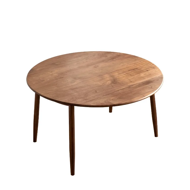

Nordic solid wood black walnut round table, modern simple small folding table, cherry wood retractable dining table