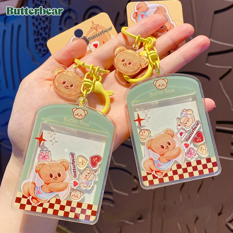 Thailand Yellow Bear Toy Acrylic Keychain Candy Shake Cupid Bear Doll Key Ring Women Girl Cartoon Bag Car Key Pendant Gifts