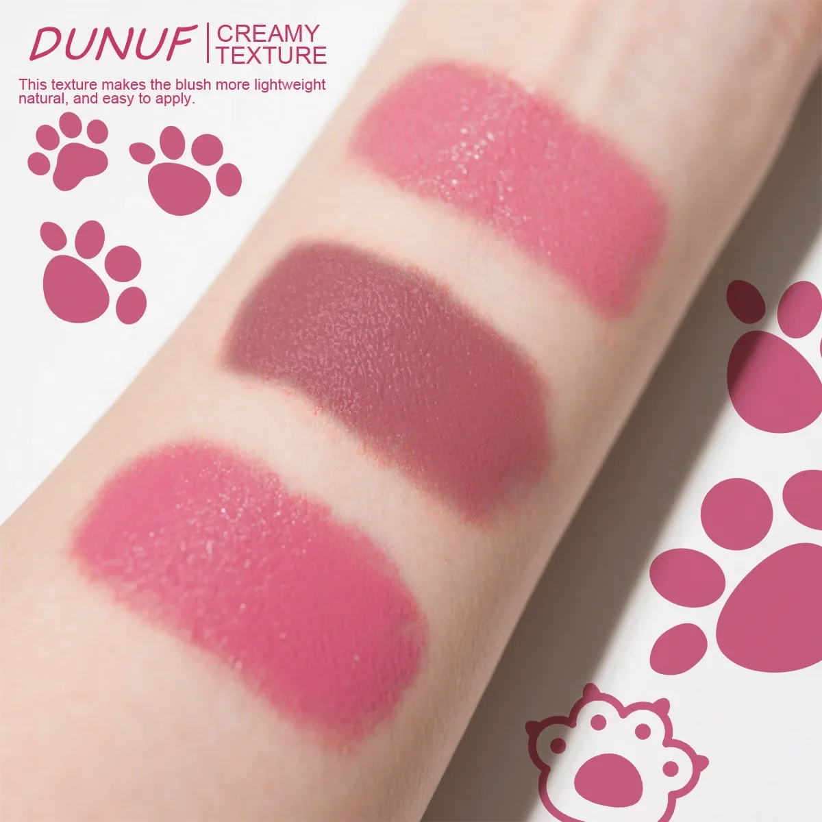 DUNUF Palette di fard per zampa di gatto a 3 colori Idratante, leggero e setoso Facile da applicare Tutti i tipi e toni della pelle
