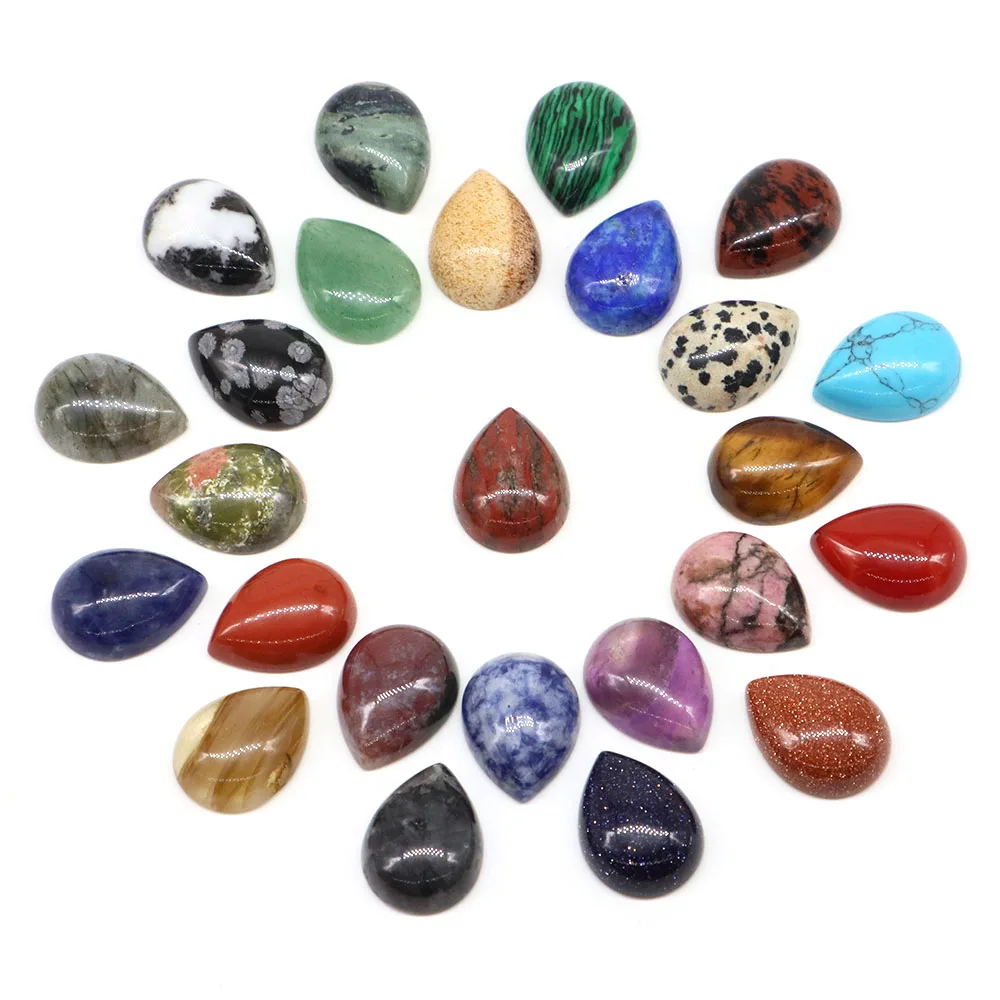 15x20mm Teardrop Flat Back Gemstone Natural Stone Amethyst Rose Quartz Cabochon Crystal for Diy Making Handicrafts Accessories