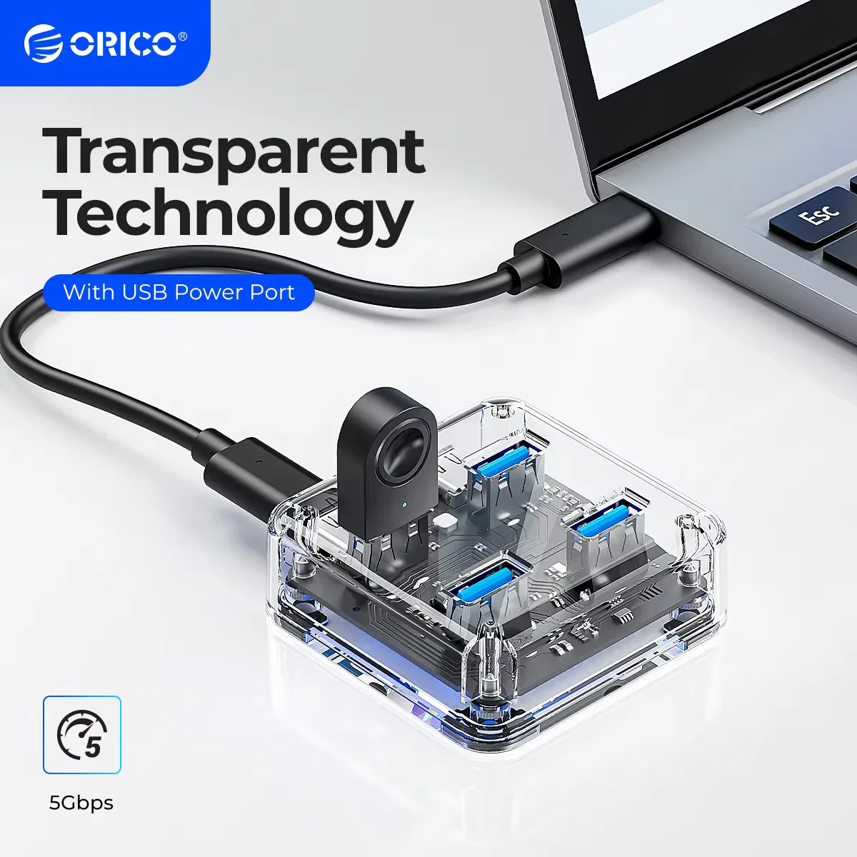 ORICO 3.2 Protocol High Speed Transmission OTG Dapter Transparent Usb C Hub 4 Port Expansion With Power Supply Interface Usb