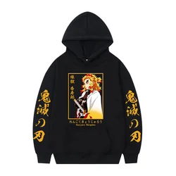 Śmieszne seksowne Anime Demon Slayer bluza z kapturem mężczyźni kobiety Kyojuro Rengoku bluza zimowa Streetwear ponadgabarytowe luźne pulowery w stylu Casual